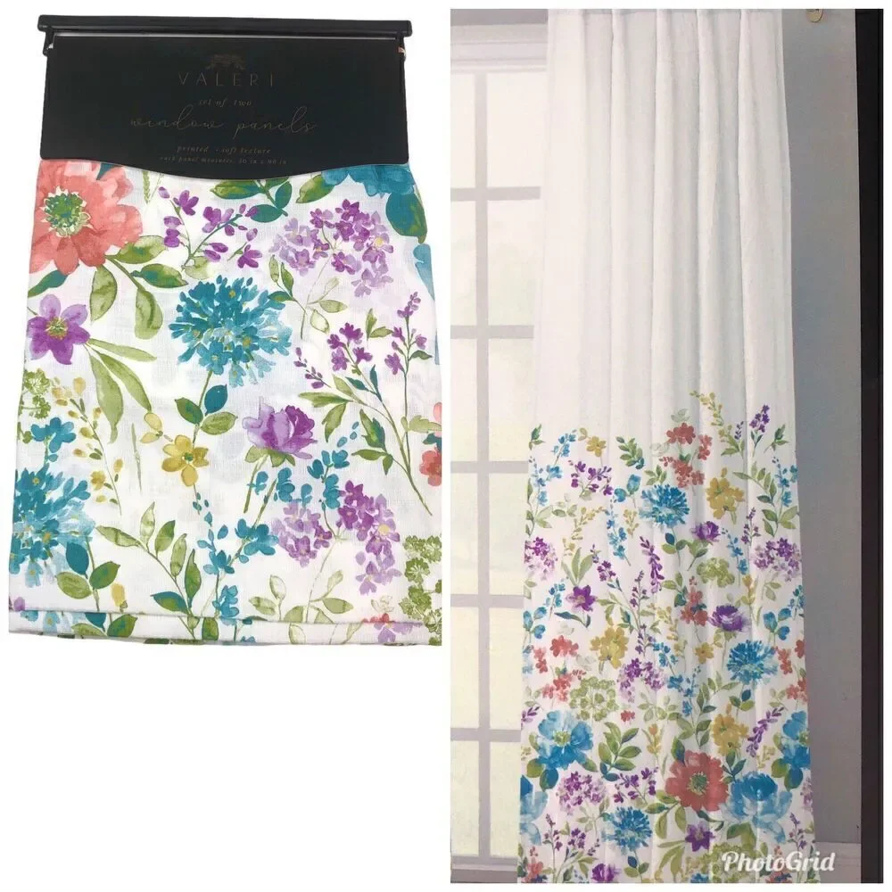 VALERI Floral Window Panels Drapes Curtains 50x96 Grannycore Cottage Colorful